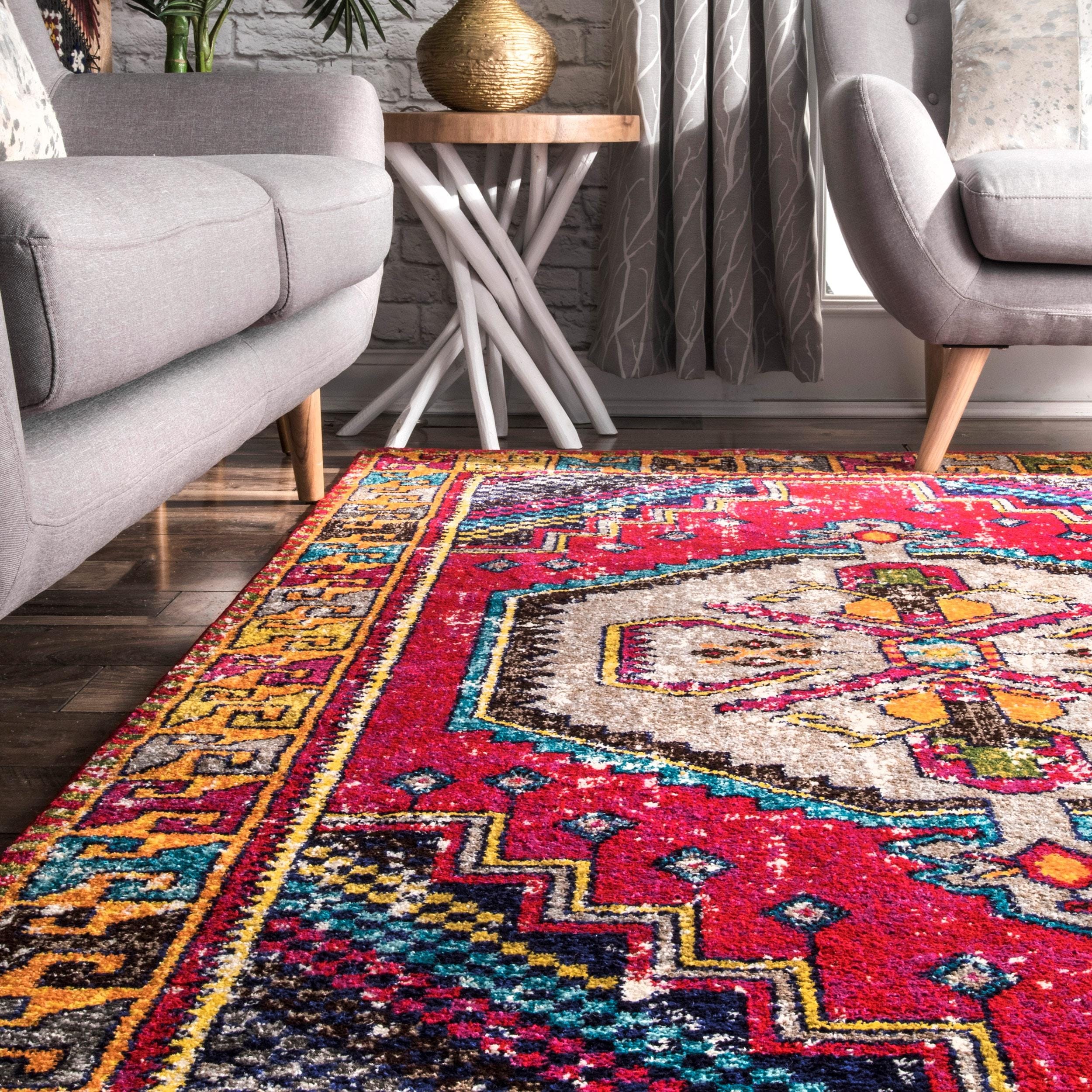 Shop Nuloom Red Bohemian Hippie Chic Cosmopolitan Faded Border Area Rug Overstock 21899710