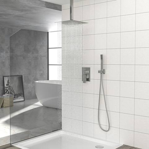 12 Inch Ceiling Mounted Shower System Rain Mixer Shower Combo Set Rainfall Shower Head System,Brushed Nickel