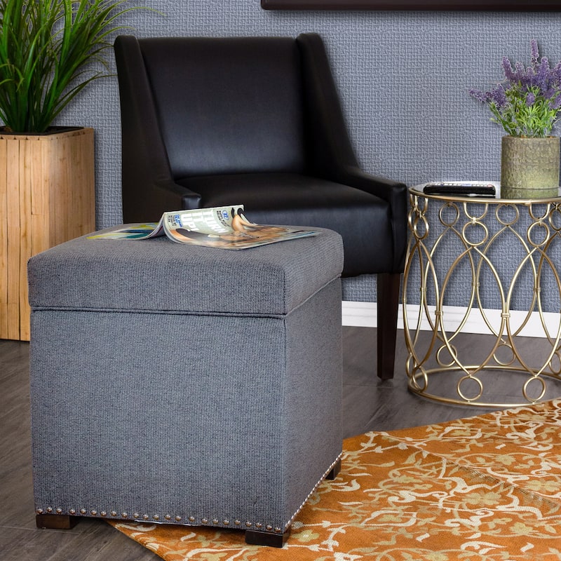 TAMI Corona Square Upholstered Nail Trimmed Storage Ottoman