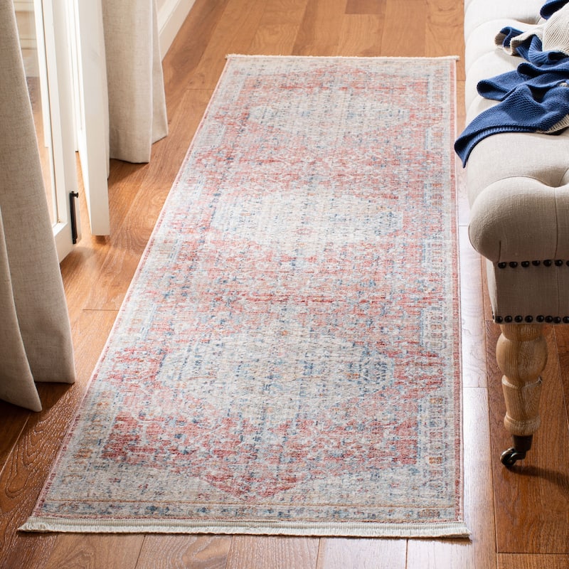 SAFAVIEH Kenitra Jacquelynn Distressed Oriental Polyester Rug - 2'2" x 10' Runner - Pink/Grey