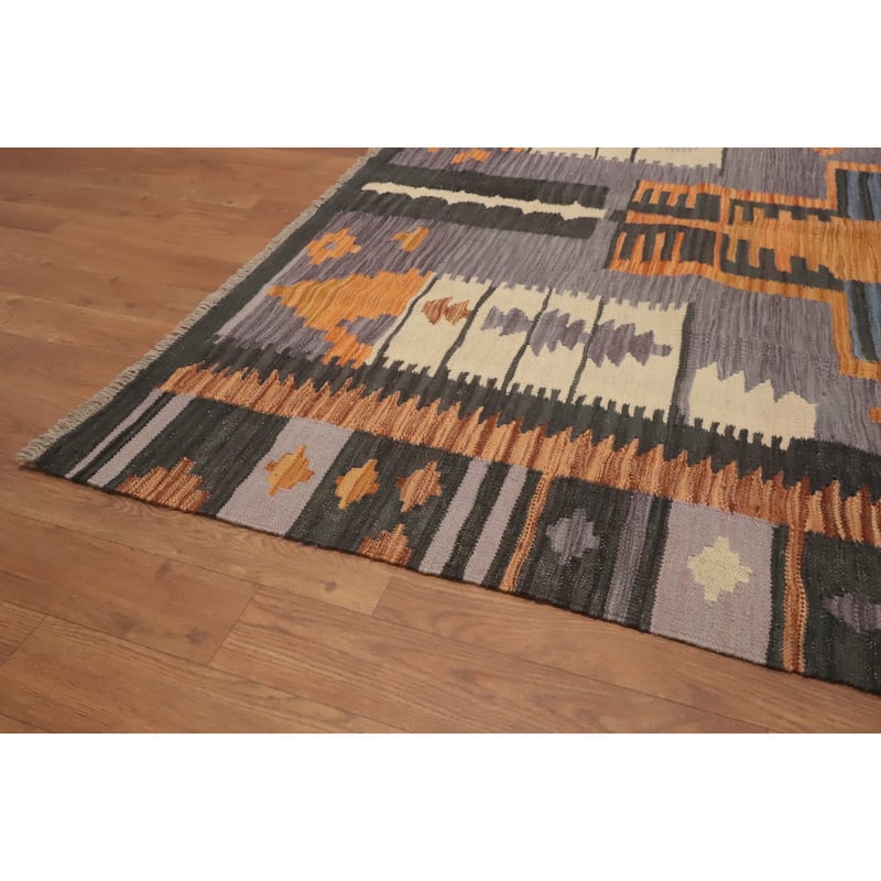 Hand Woven Oriental 100% Wool Carpet Southwestern Tribal Purples Kilim Area Rug - 8' 4'' X 5' 1''