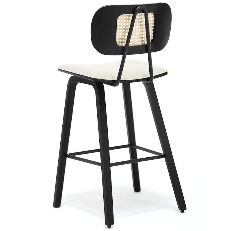 26-inch Wood Counter Height Bar Stools with Rattan Back
