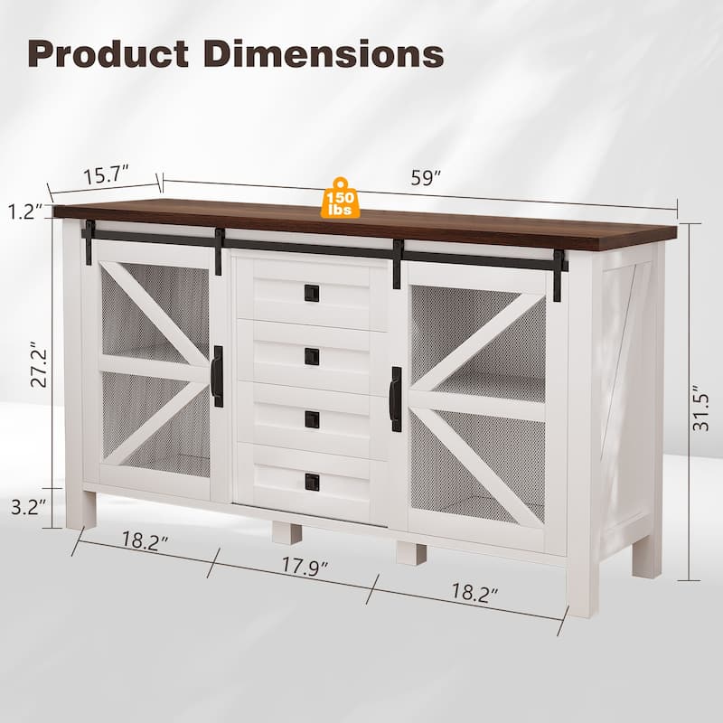 Meyreso Farmhouse Sideboard Buffet Cabinet Wood Coffee Bar Table with Storage for Kitchen