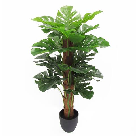 3ft Real Touch Artificial Monstera Split Leaf Philodendron Tree Plant with Coco Bark in Black Pot - 34" H x 20" W x 20" DP
