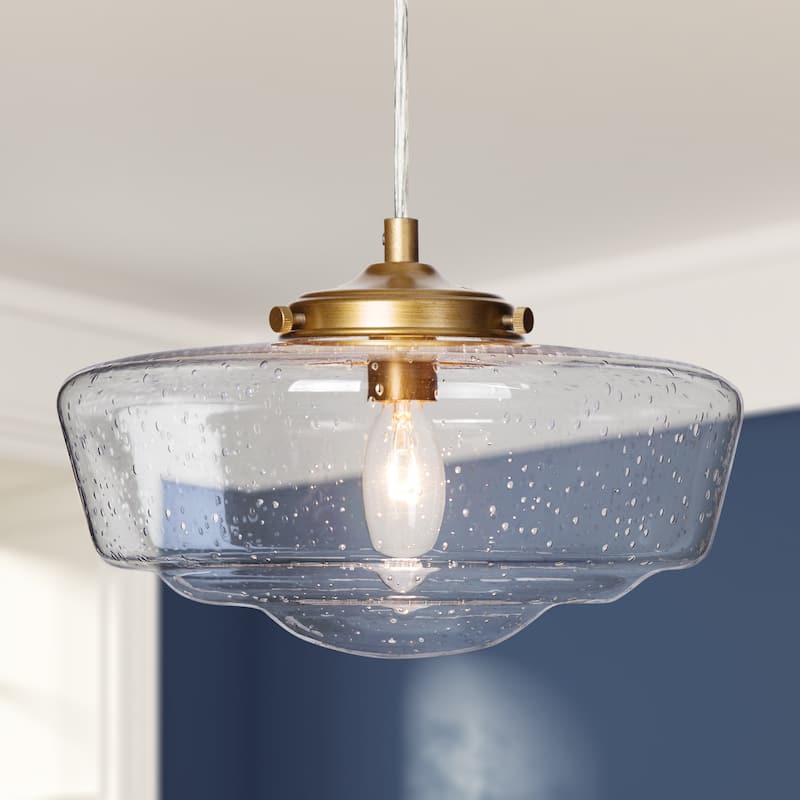 Modern Seeded Glass Mini Pendant Lights Brass Gold Kitchen Island Ceiling Lights - D9.5" * H6"  - Rectangle