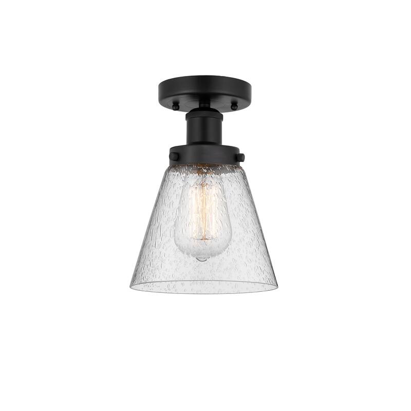 Innovations Lighting Edison Cone - 1 Light 7" Semi-Flush Mount - Mercury/Matte Black