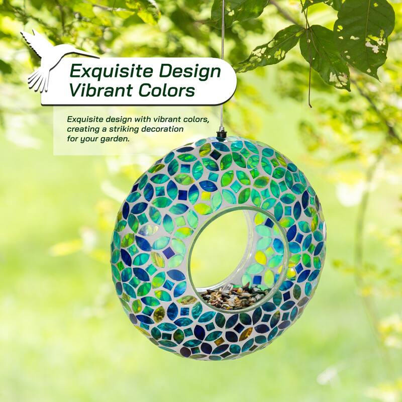 Glitzhome Round Hanging Multi-Color Mosaic Birdfeeder