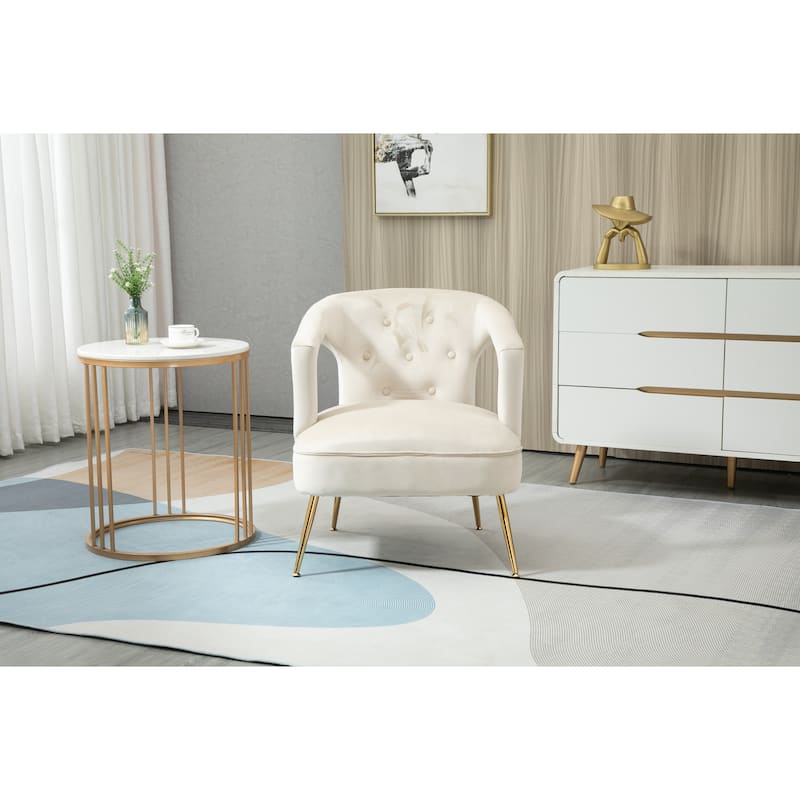 Velvet Upholstered Tufted Livng Room Leisure Chair With Golden feet