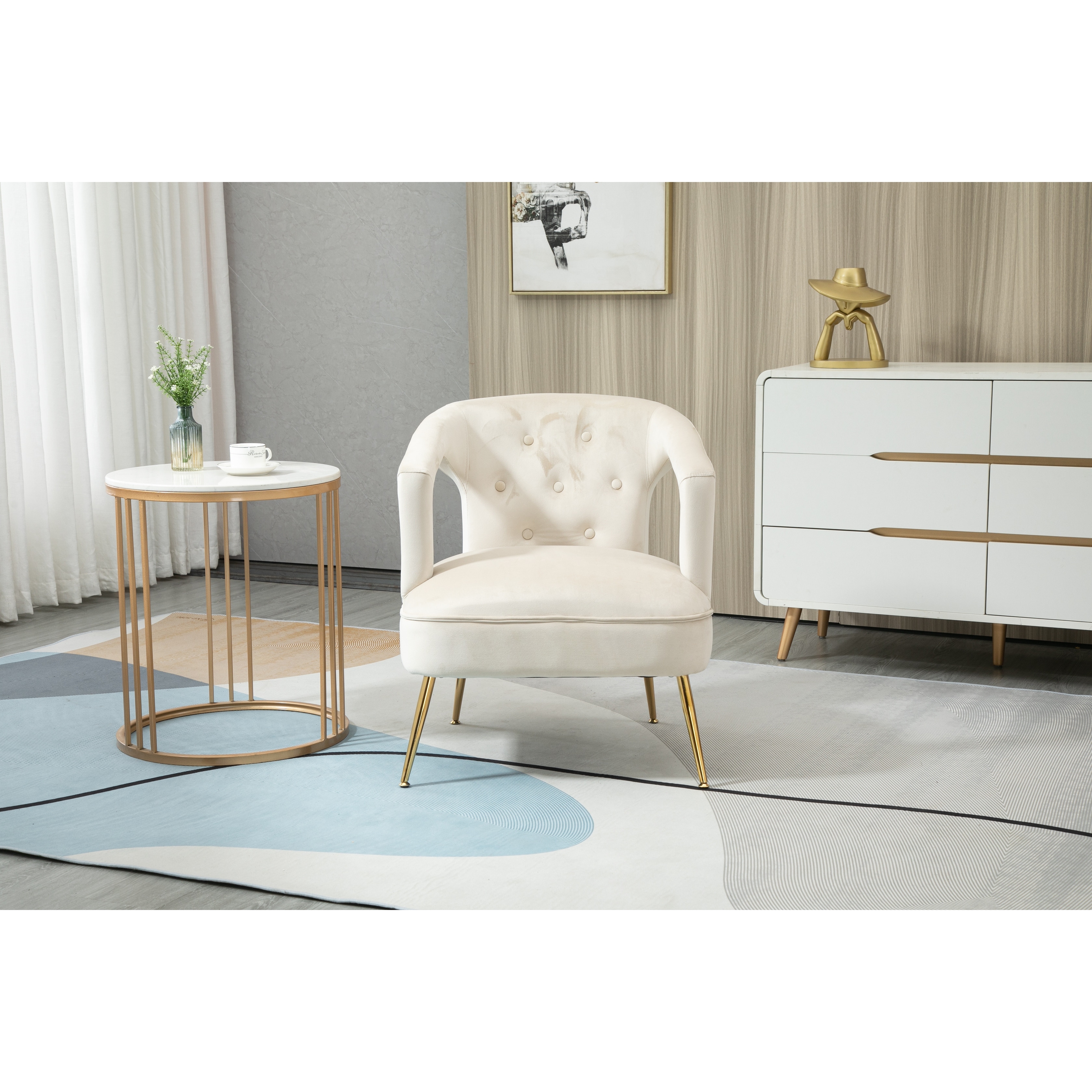 Velvet Upholstered Tufted Livng Room Leisure Chair With Golden feet