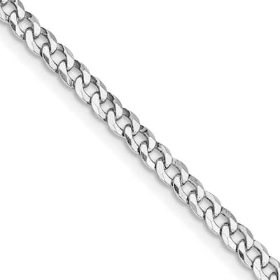 Curata 925 Sterling Silver Rhodium 3.2mm Beveled Curb Chain Necklace Options: 16 18 20 22 24 26