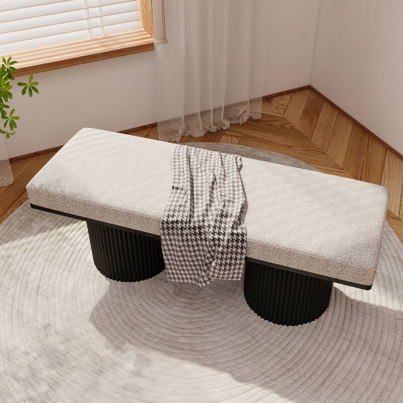 Comfortable Upholstered Seat with Cylindrical Wood Legs, Bedroom End of Bed Bench, Entry Footrest Bench Accent Bench