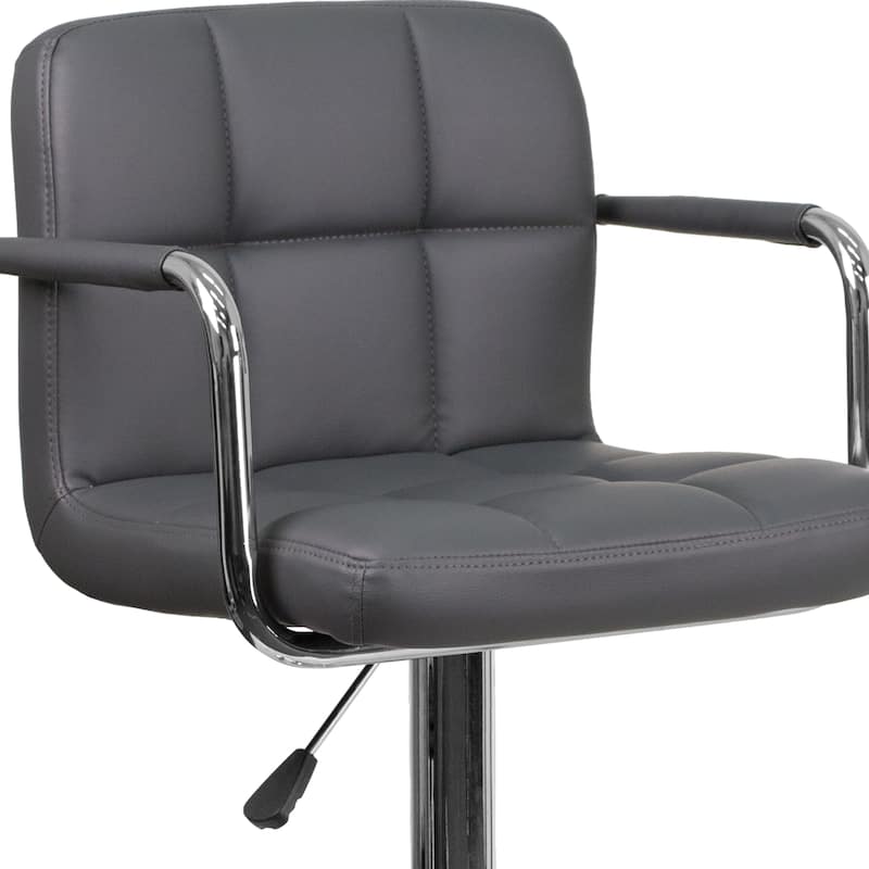 Quilted Vinyl Adjustable Height Barstool with Arms and Chrome Base - 20"W x 18"D x 36.75" - 45.25"H