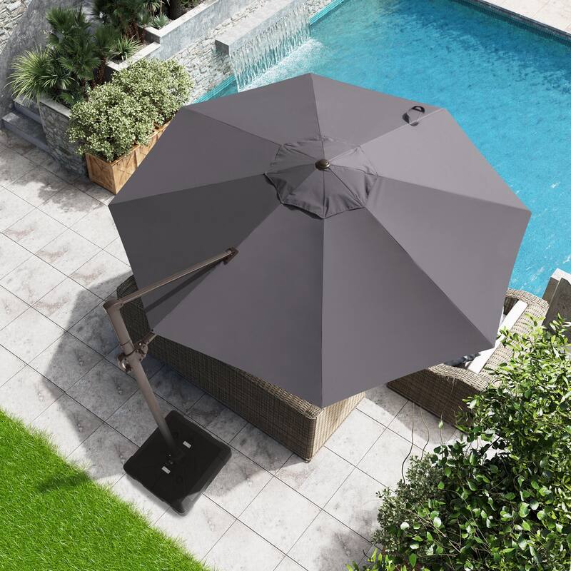 Outdoor 11.5FT Round Patio Hanging Offset Cantilever Umbrella with Cross Base