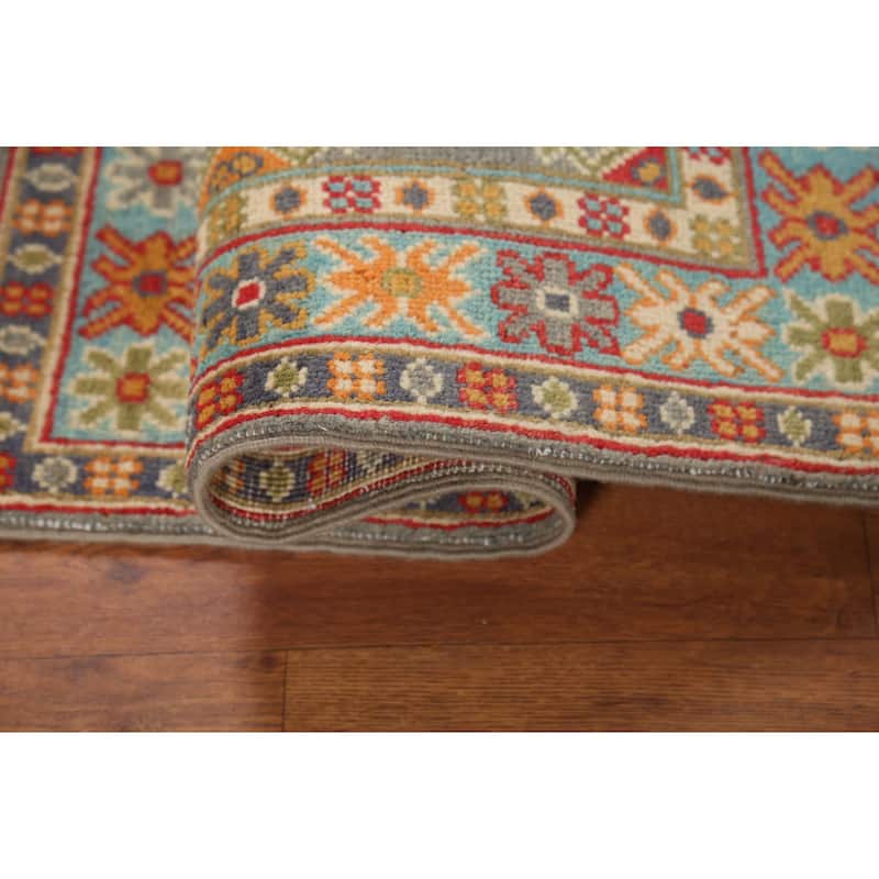 Gray Geometric Kazak Accent Rug Hand-Knotted Traditional Wool Carpet - 2'1"x 2'10"