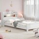 preview thumbnail 1 of 9, Twin Size Platform Bed with Built-in LED Light, Storage Headboard & Guardrail, White White