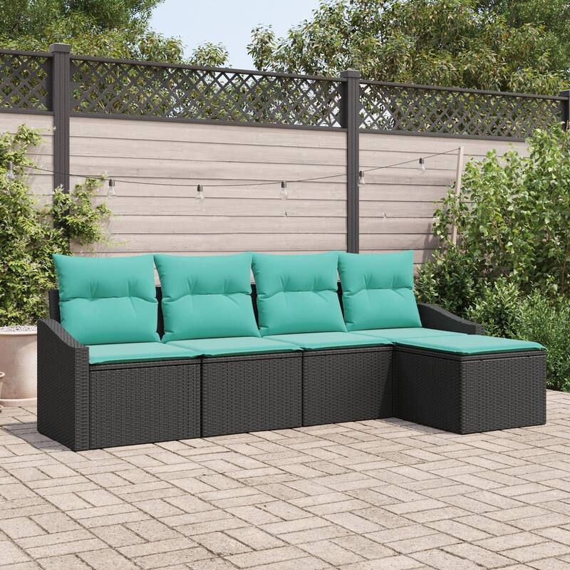vidaXL 6 Garden Sofa Set with Cushions Black Poly Rattan - 69.9 x 48.2 x 27.2 - Black without table