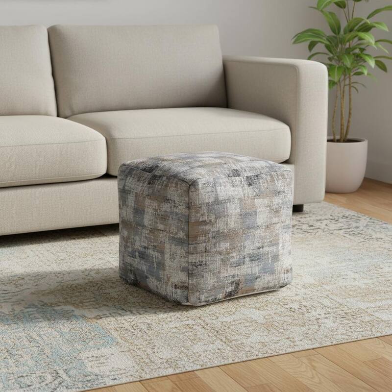 HomeRoots 18" Blue Cotton Abstract Pouf Ottoman - Blue - 18.00 in. x 18.00 in.  x 18.00 in.