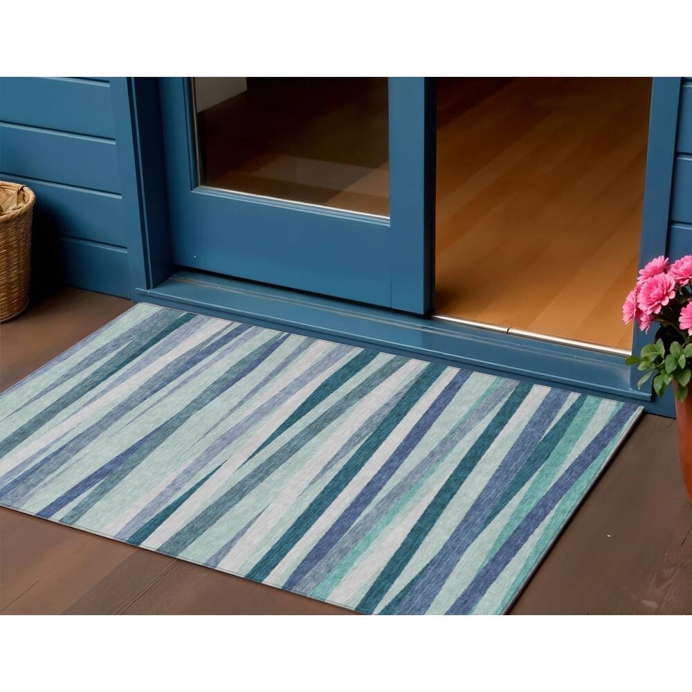 HomeRoots Striped Transitional Rectangle Outdoor Rug
