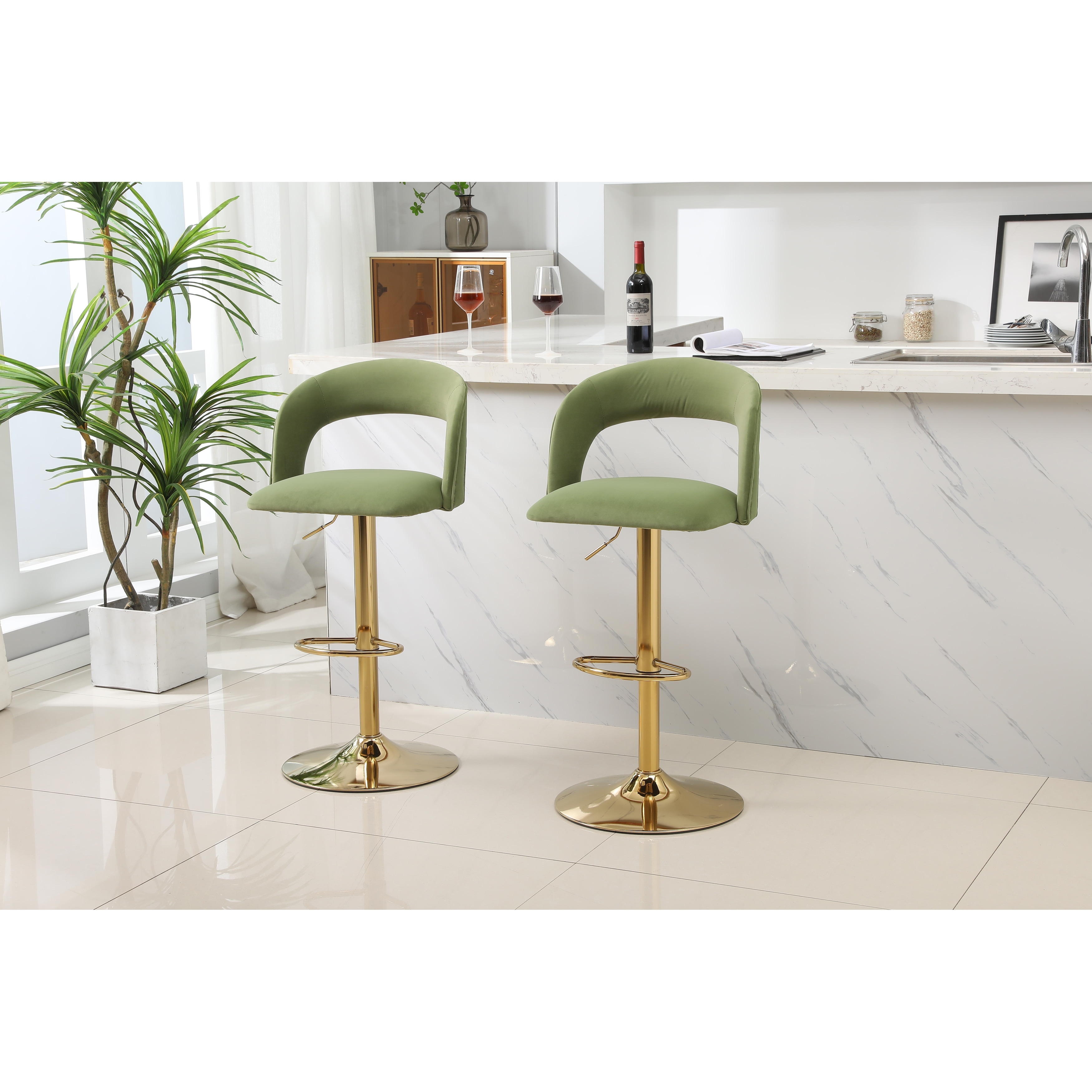 Modern Mint Velvet Swivel Bar Stool Counter Height Barstools W