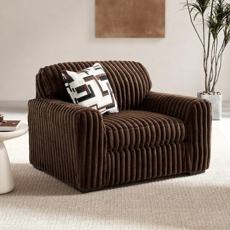 Roundhill Furniture Solenne Chair and Ottoman Set, Oversized Chair and Ottoman with Jumbo Corduroy Upholstery