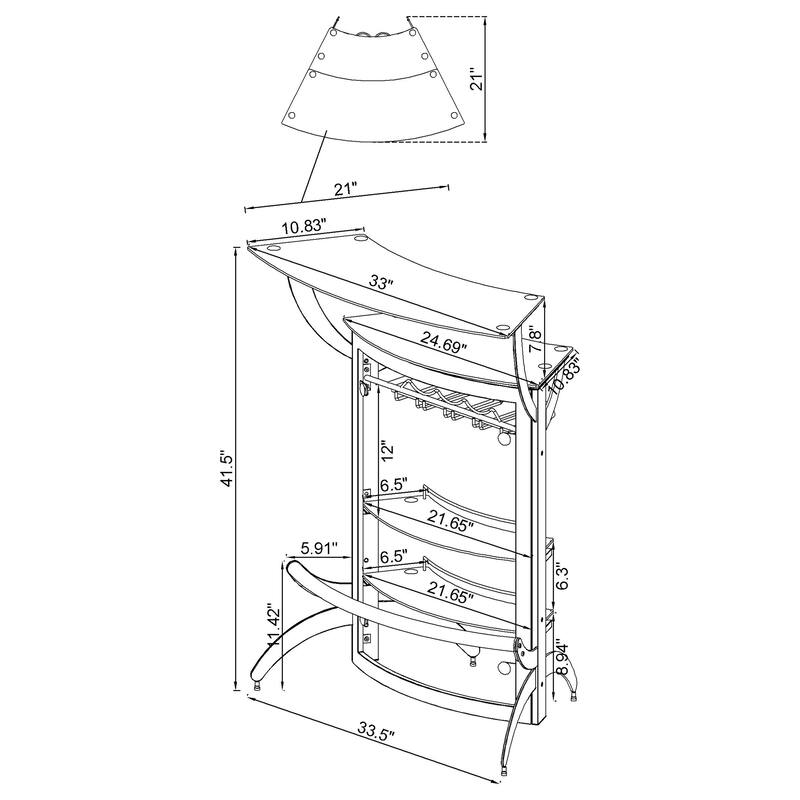 Dallas 2-shelf Curved Freestanding Home Bar Cabinet