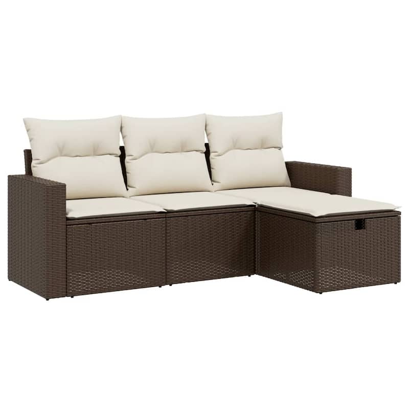 vidaXL Patio Sofa Set with Cushions Outdoor Furniture 4 Piece Poly Rattan