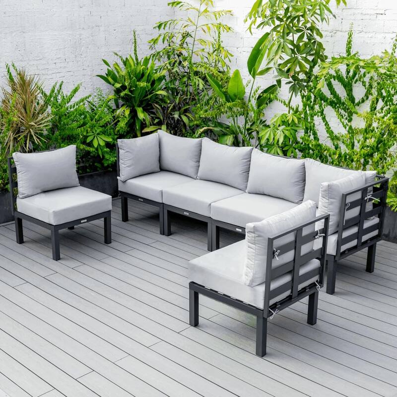 Chelsea 6-Piece Outdoor Patio Sectional Set in Black Aluminum with Removable Cushions for Backyard Garden and Patio Deck