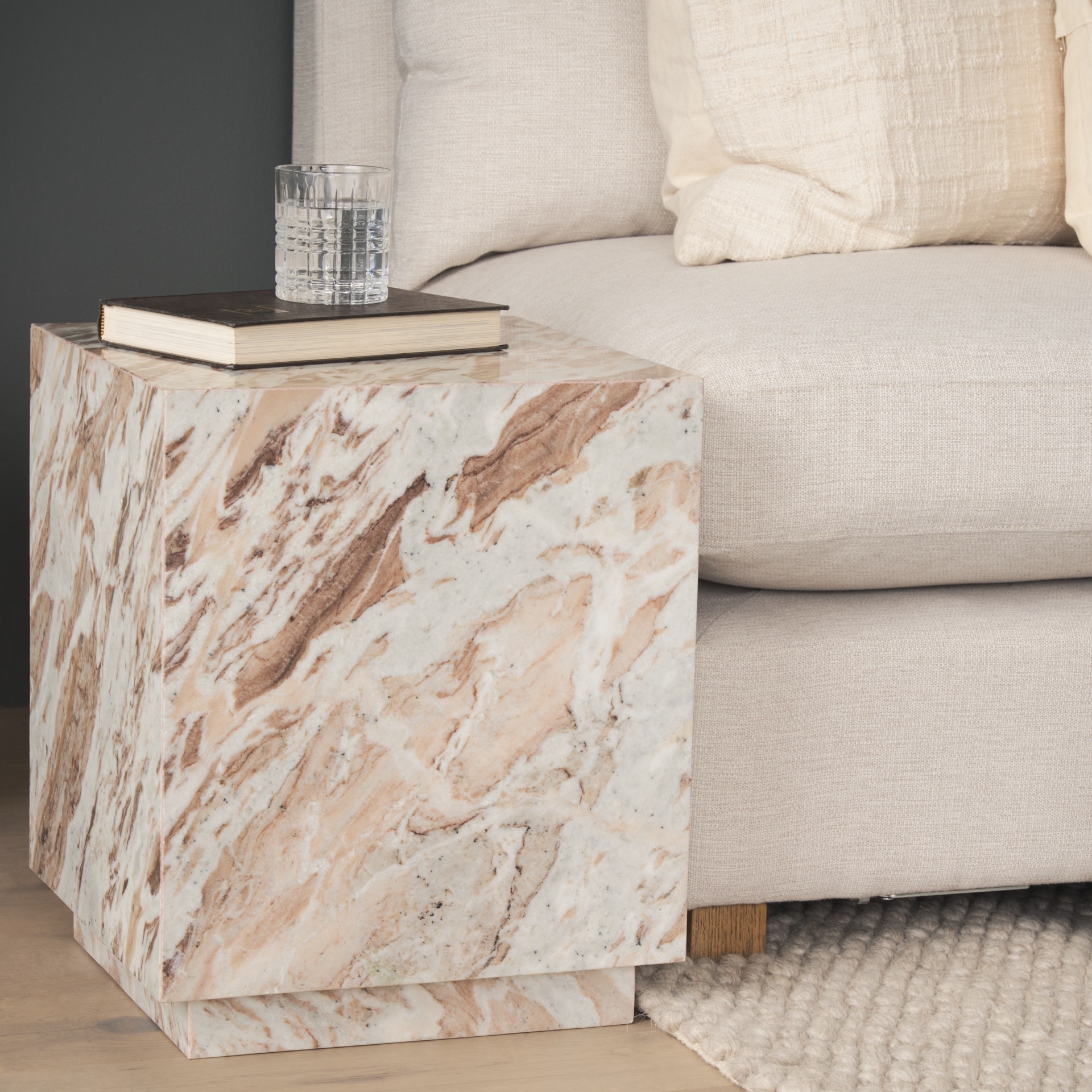 Mercana Matteo Solid Pink/White Marble Square Side Table -  15.0L x 15.0W x 18.0H