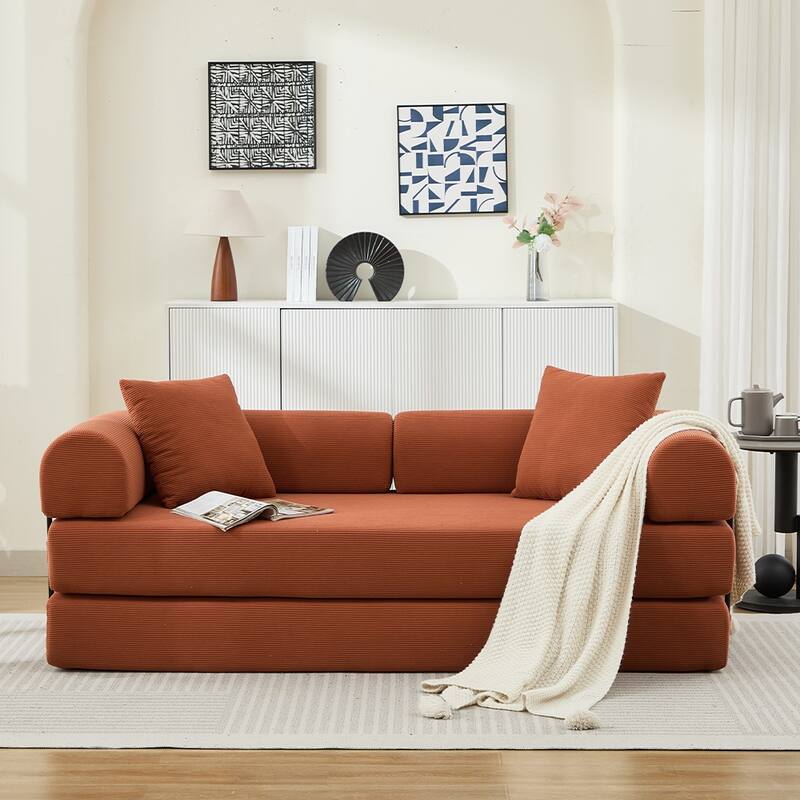 Folding Upholstered Sofa Bed, 78.5" Convertible Sleeper Sofa Bed with 2 Pillows, Fold Out Loveseat Couch, Futon Couch