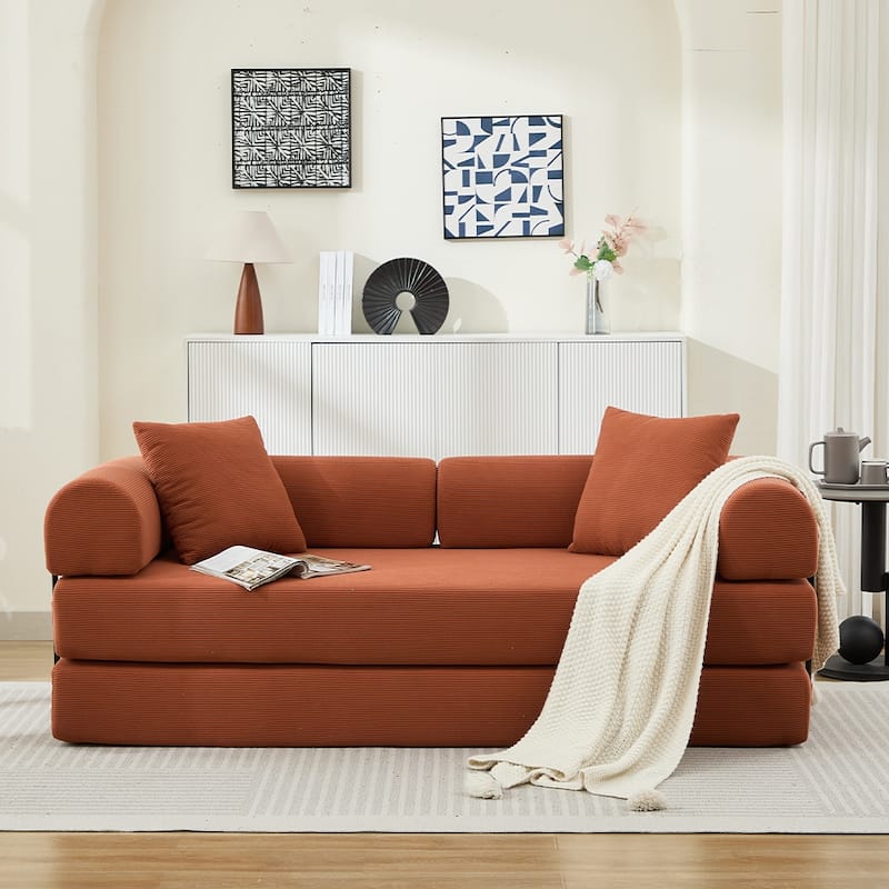 Sofa Bed with 2 Pillows, 3-Seater Convertible Sleeper Sofa, Foldable Couch Loveseat Daybed, No Assembly Required