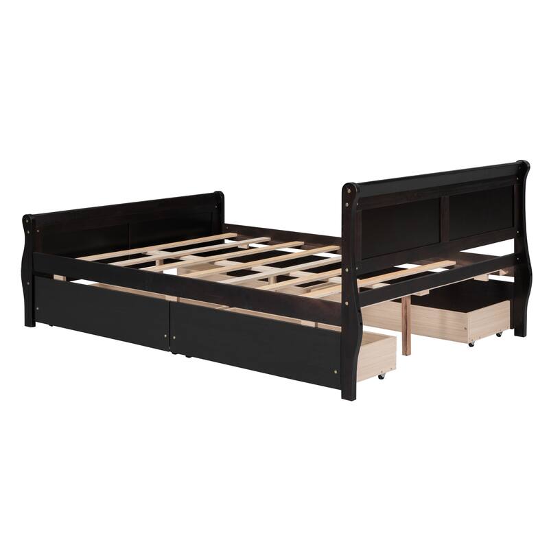 Elegant Full Size Wood Platform Bed with 4 Drawers - Solid Wood Construction, No Box Spring Needed
