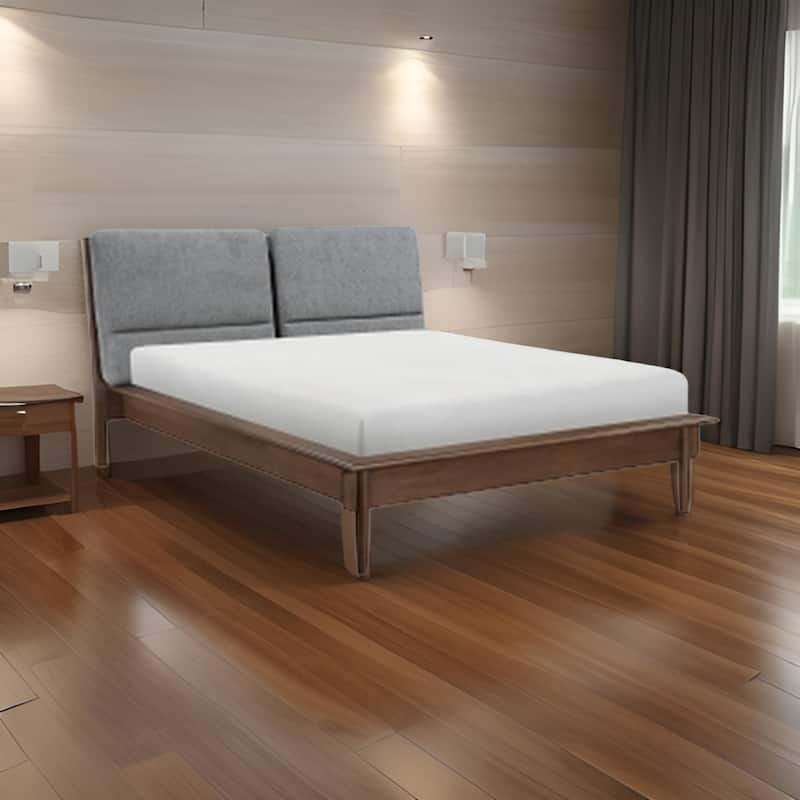 Soly Queen Size Platform Bed, Upholstered Back Panel, Brown, Dark Gray