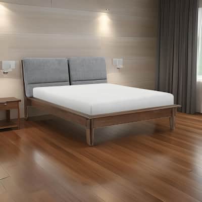 Soly Queen Size Platform Bed, Upholstered Back Panel, Brown, Dark Gray