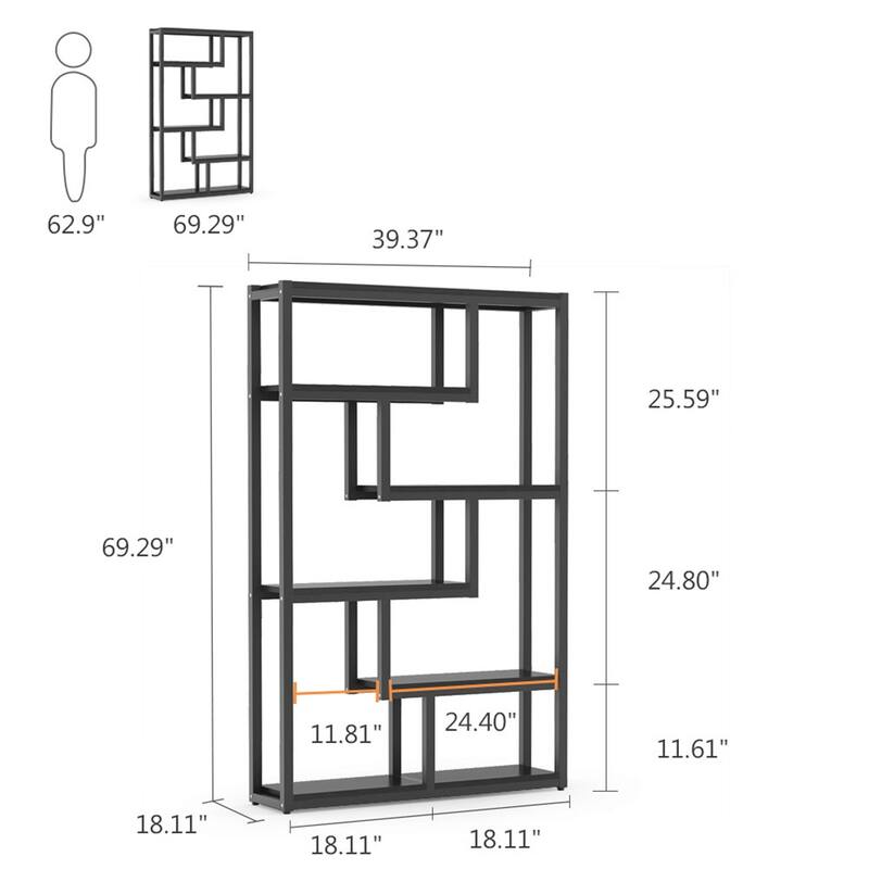 69-inch Tall Bookshelf, 6Tiers Bookcase, Industrial Wood/ Metal Display Etagere Rack