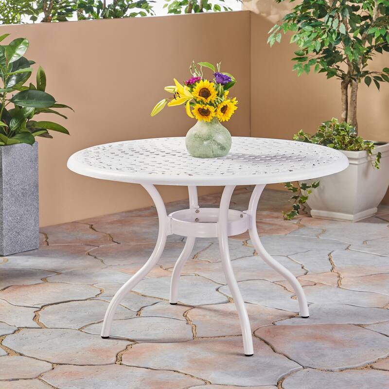 Roomfitters 48in Outdoor Round Dining Table Cast Aluminum Patio Garden Table with Decorative Lattice Top
