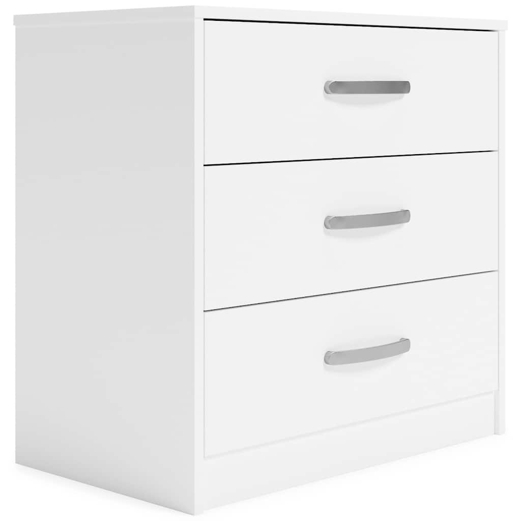 Chest with 3 Drawers and Curved Metal Pulls, White