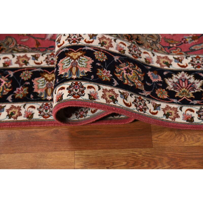 Floral Pink Tabriz Persian Rug Handmade Wool & Silk Carpet - 4'1"x 7'0"