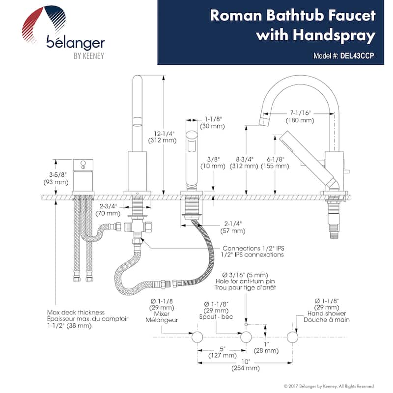 Belanger Single-Handle Roman Bathtub Faucet, Polished Chrome