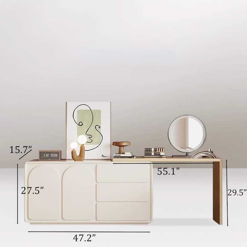 55.1'' Modern L-Shaped Makeup Vanity, Bedroom Desk - 55