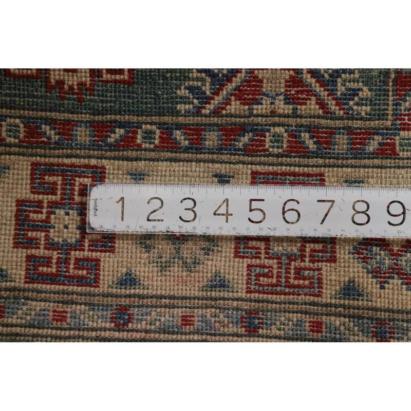 Green Kazak Foyer Rug Handmade Geometric Wool Carpet - 2'8"x 3'9"