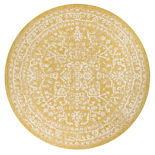 slide 2 of 27, JONATHAN Y Medallion Textured Weave Indoor/Outdoor Area Rug 5' Round - Yellow/Cream