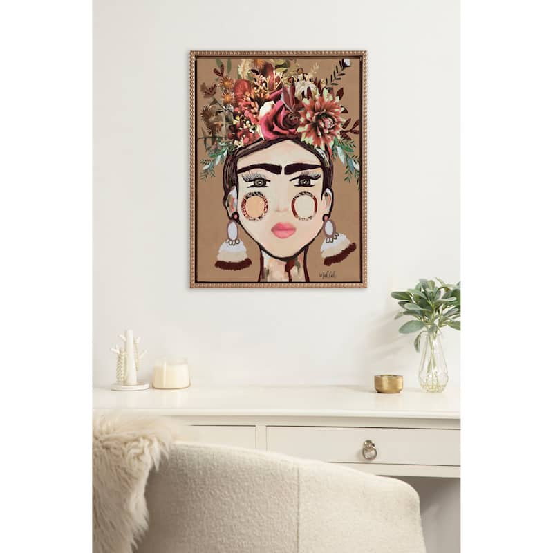 Sylvie Beaded Warm Frida Framed Canvas by Inkheart Designs