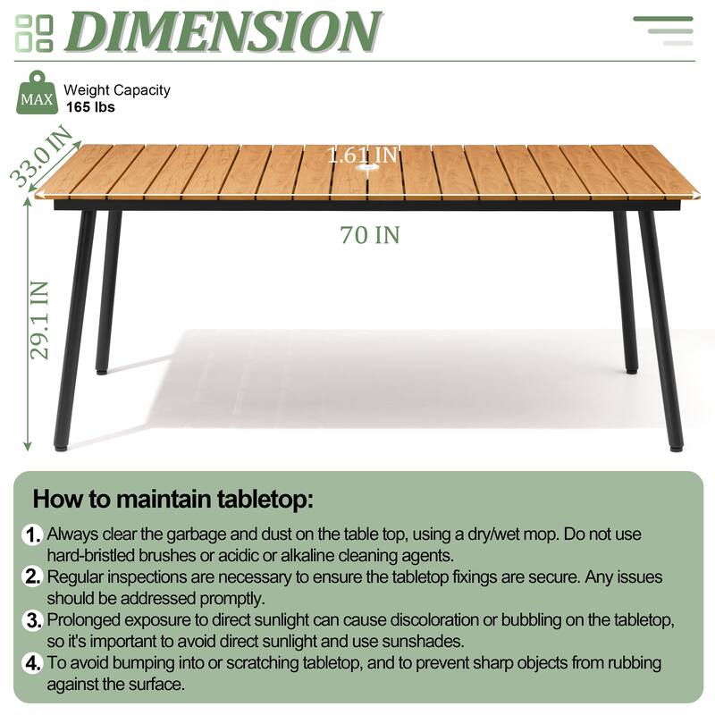 Outdoor Patio Rectangular Aluminum Dining Table Set with Umbrella Hole with Rattan Chair