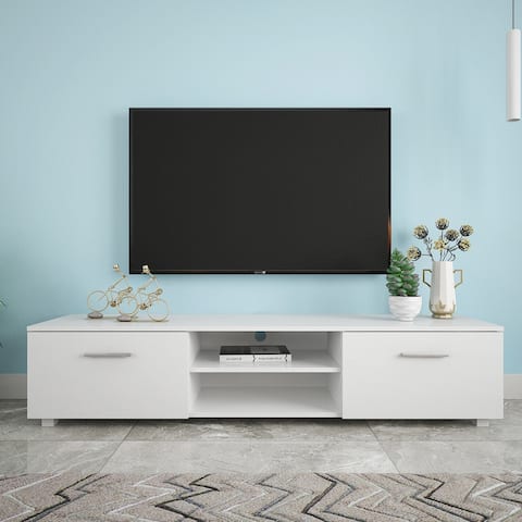 White TV Stand For 70 Inch TV Stands,2 Storage Cabinet With Open Shelves For Living Room Bedroom