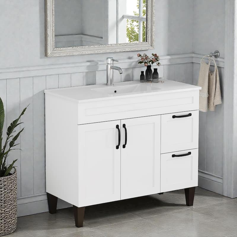 39.8" Bathroom Vanity with Sink Combo, 2 Doors and 2 Large Drawers, Soft-Close Cabinet with Black Hardware