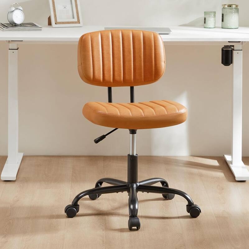 Small Office Computer Desk Chair with Wheels and Lumbar Support, Comfy Cute Armlees PU Leather Vanity Rolling Swuvel Task Chair