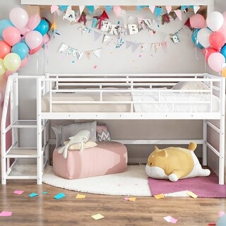 Twin Size Loft Bed with Storage Stairs
