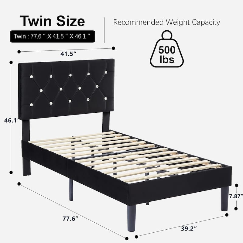 Javlergo Upholstered Beds With Diamond Tufted Headboard, Platform Bed Frame,
