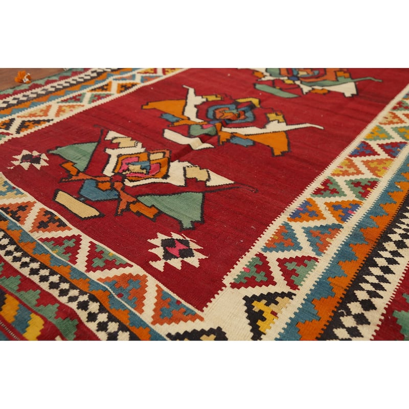 Vegetable Dye Kilim Qashqai Persian Vintage Runner Rug - 4'2"x 12'8"