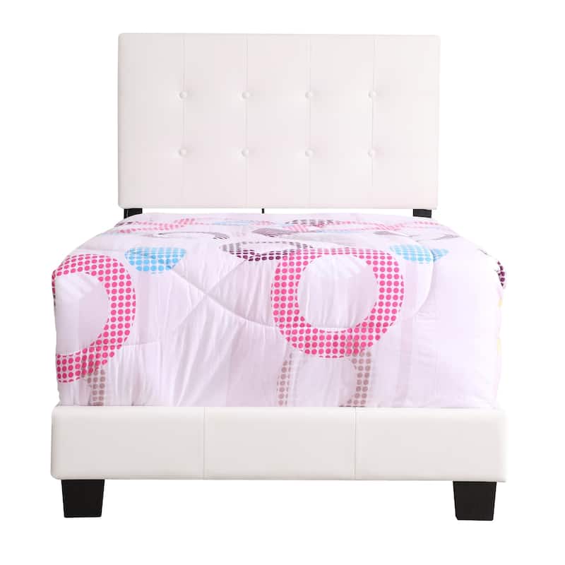 Faux Leather Button Tufted Twin Panel Bed - 77" - White